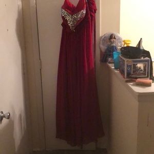 Red bedazzled prom dress